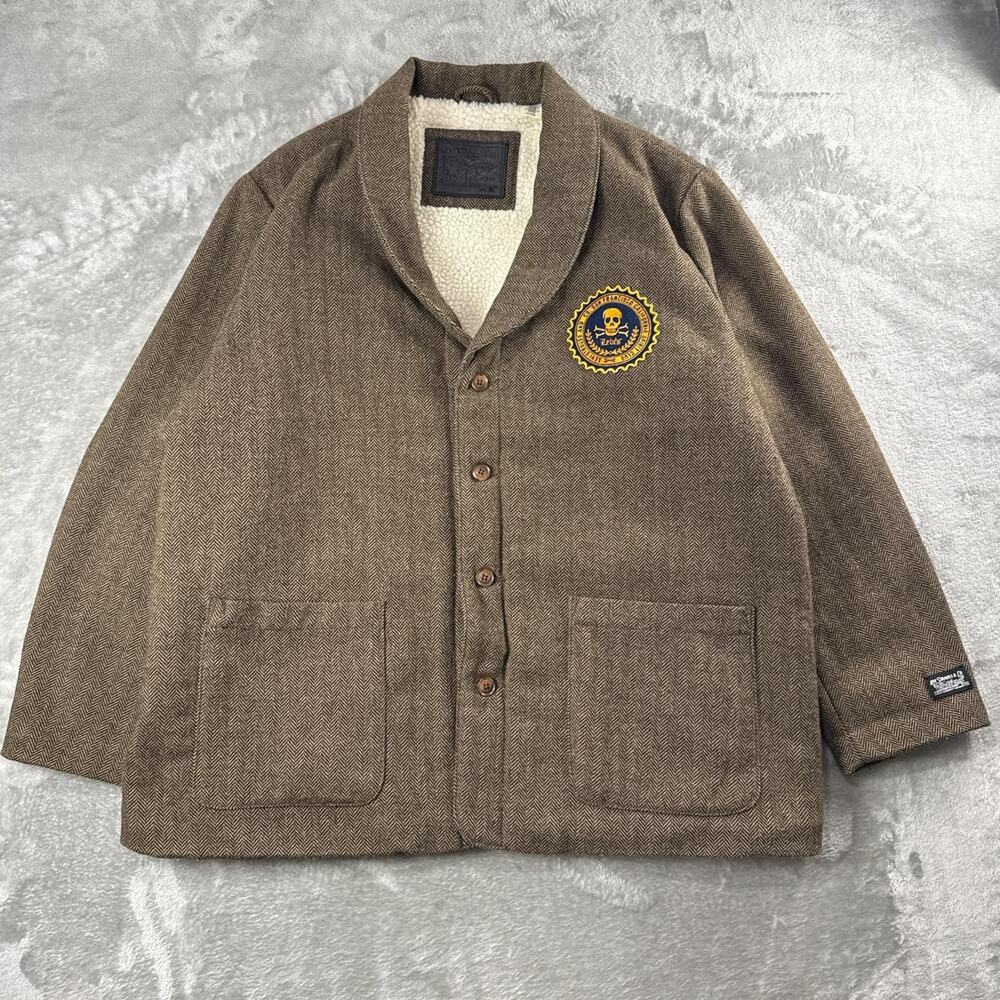 Levis Premium Jasper Club Skull Patch Sherpa Lined Herringbone Blazer Size XL - Picture 1 of 8